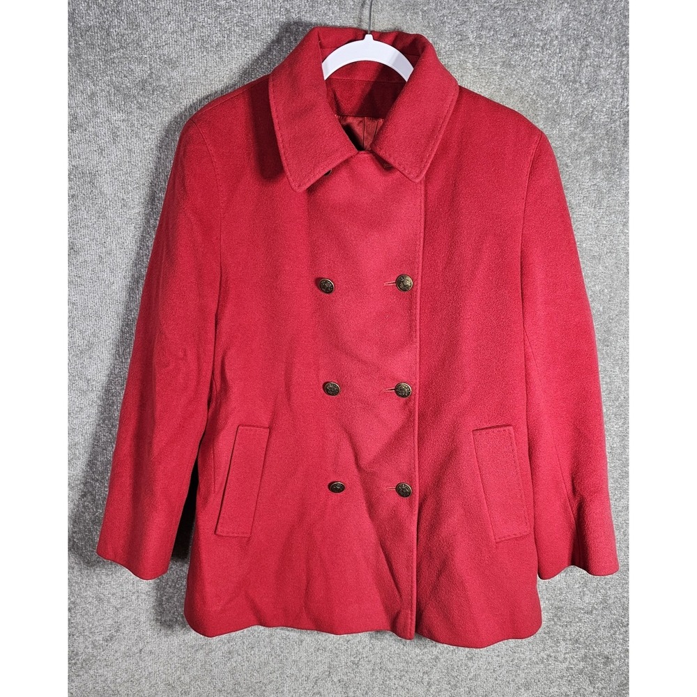 VTG‎ Fleurette Cashmere Wool Double Breasted Coat Womens Sz 10 Red Metal Buttons